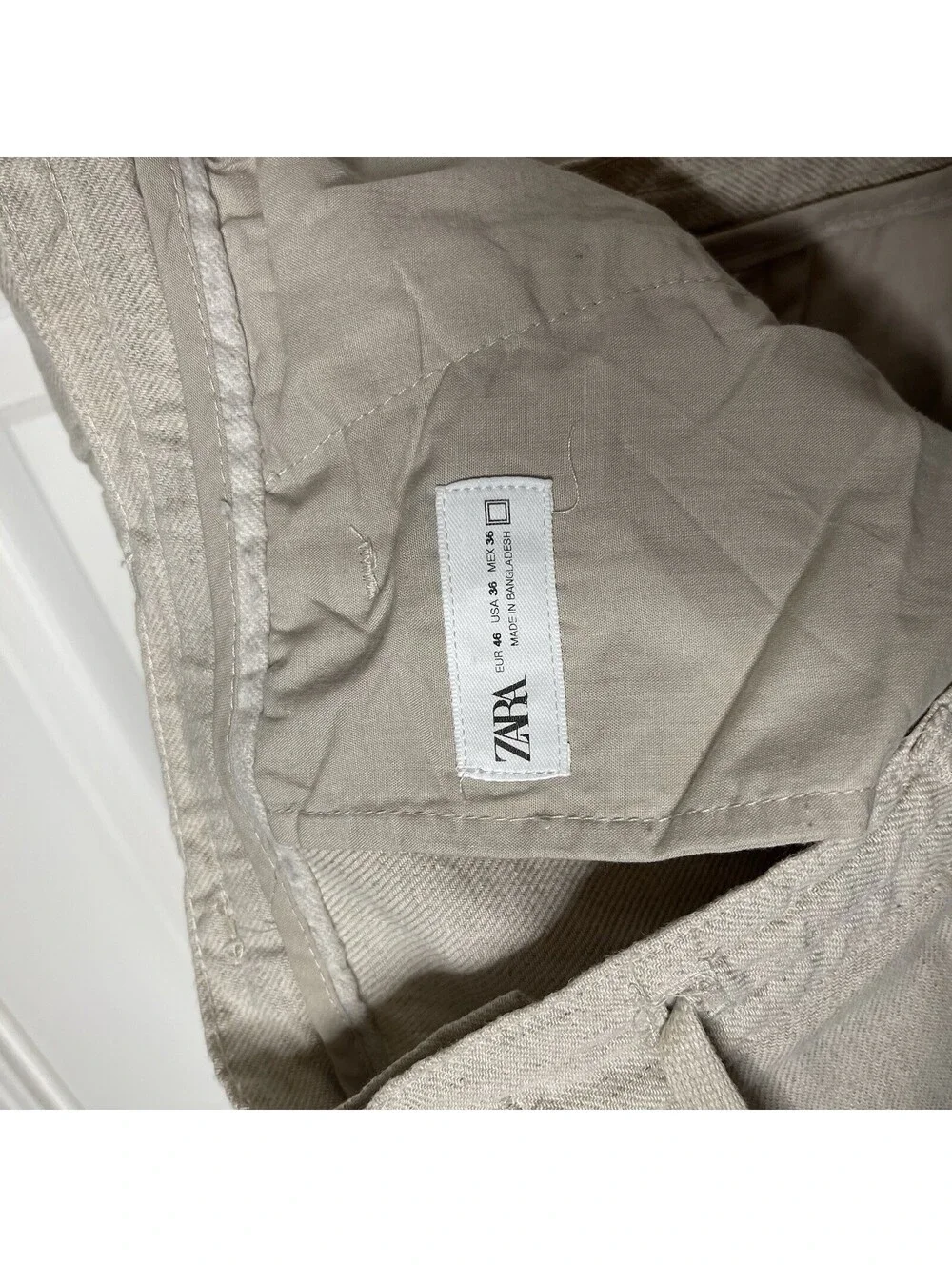 ZARA Beige Linen Jogger Pants Mens US 36 Relaxed Tapered Drawstring Button